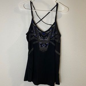 Express Black & Blue Beaded Summer Top
